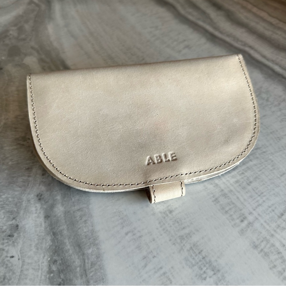 Able Pebbled Leather Small Wallet in Light Beige